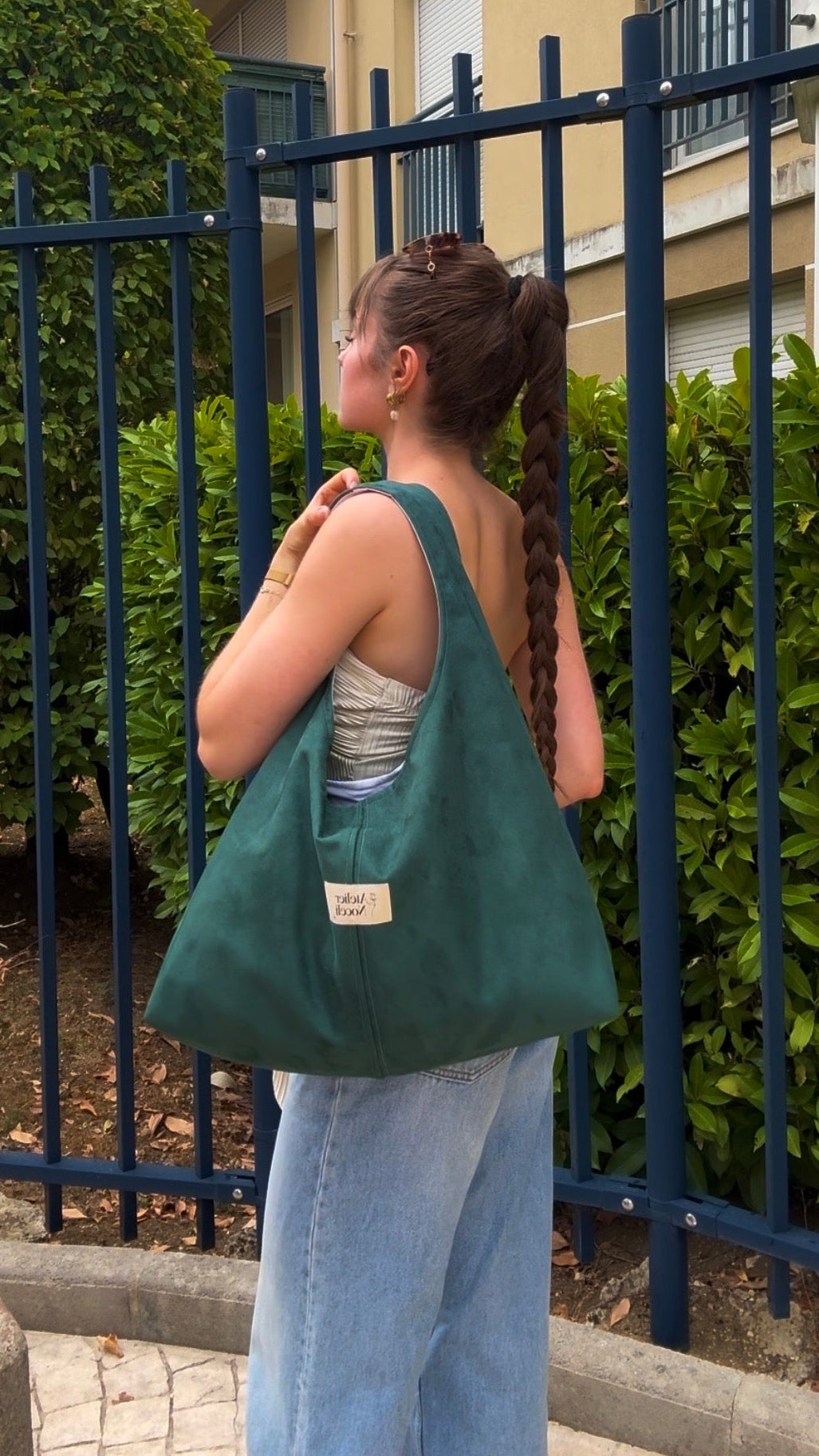 sac cabas fourre tout fait main en france sac rentree sac pinterest sac suedine vert sapin