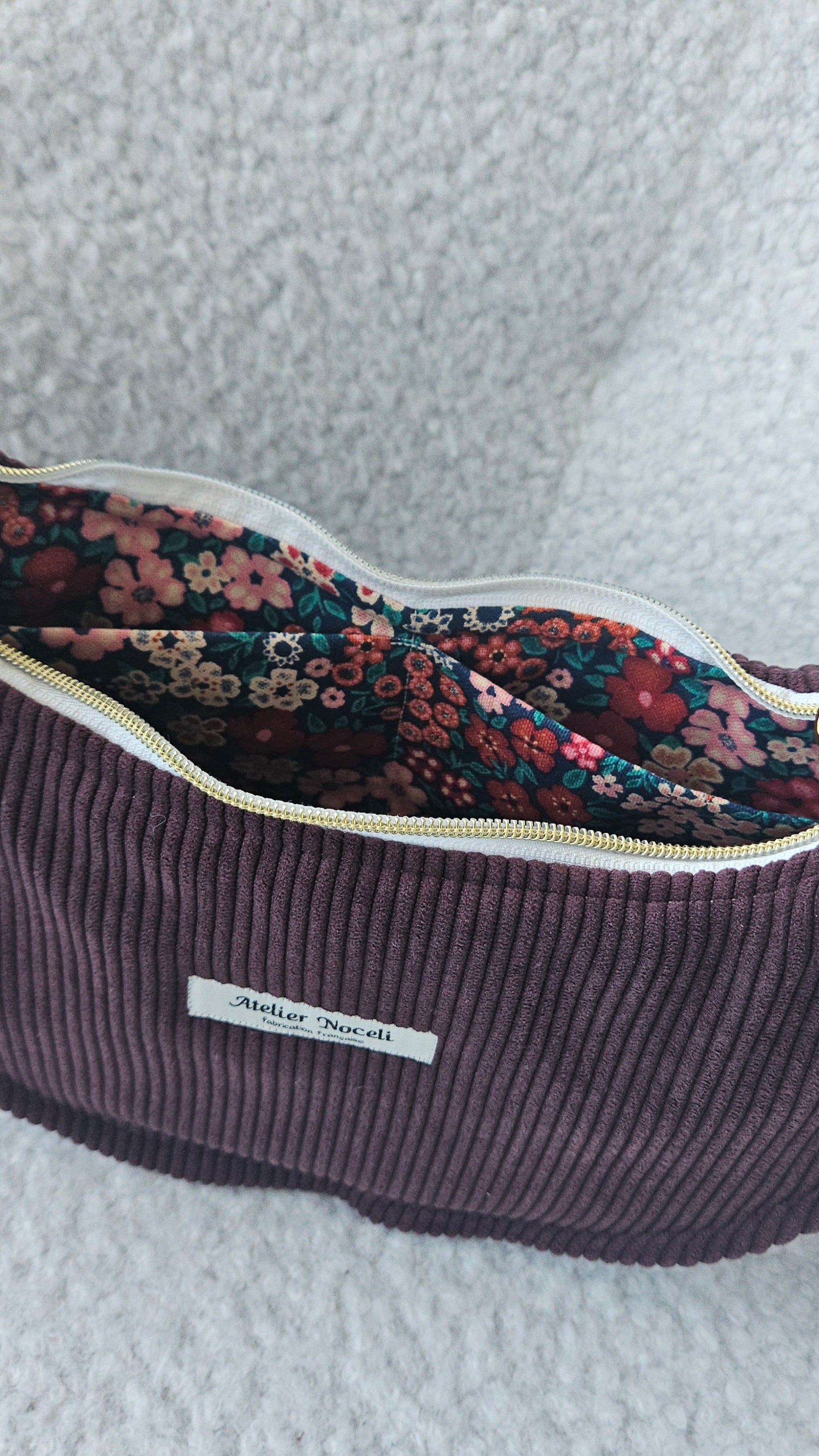 sac a main velours cotelé fait main en france couleur prune