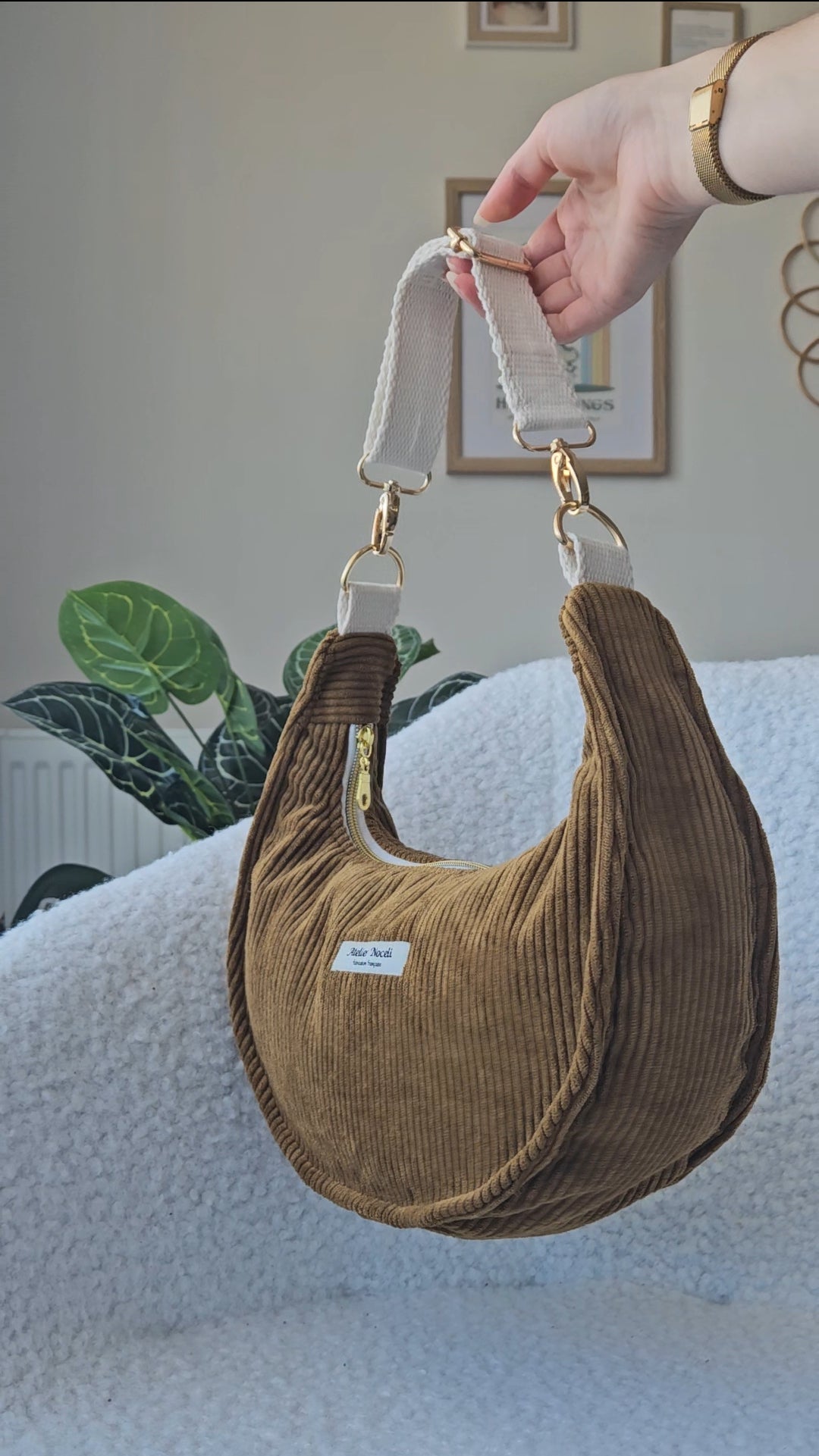 sac a main velours cotelé fait main en france couleur camel