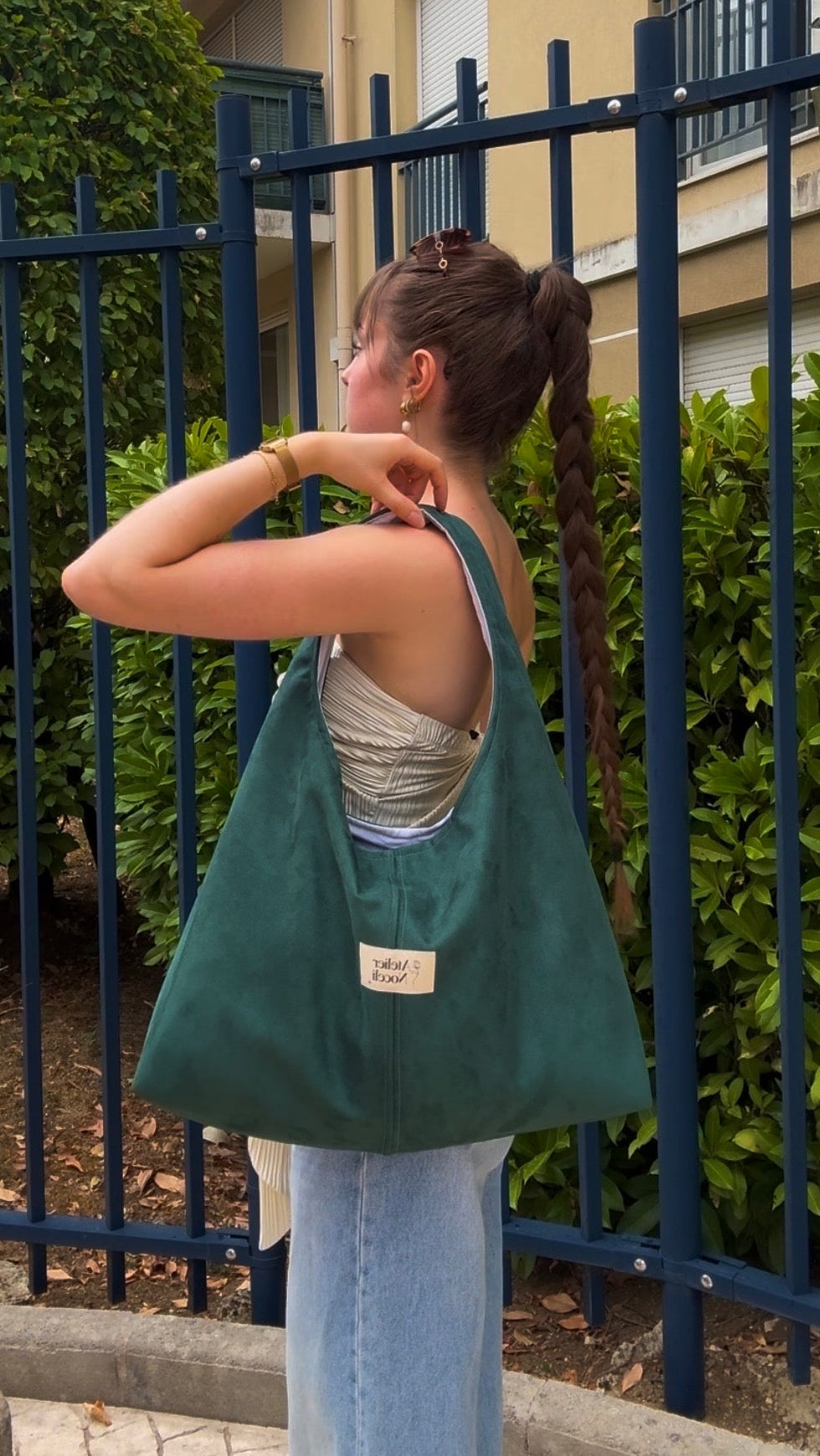sac cabas fourre tout fait main en france sac rentree sac pinterest sac suedine vert sapin
