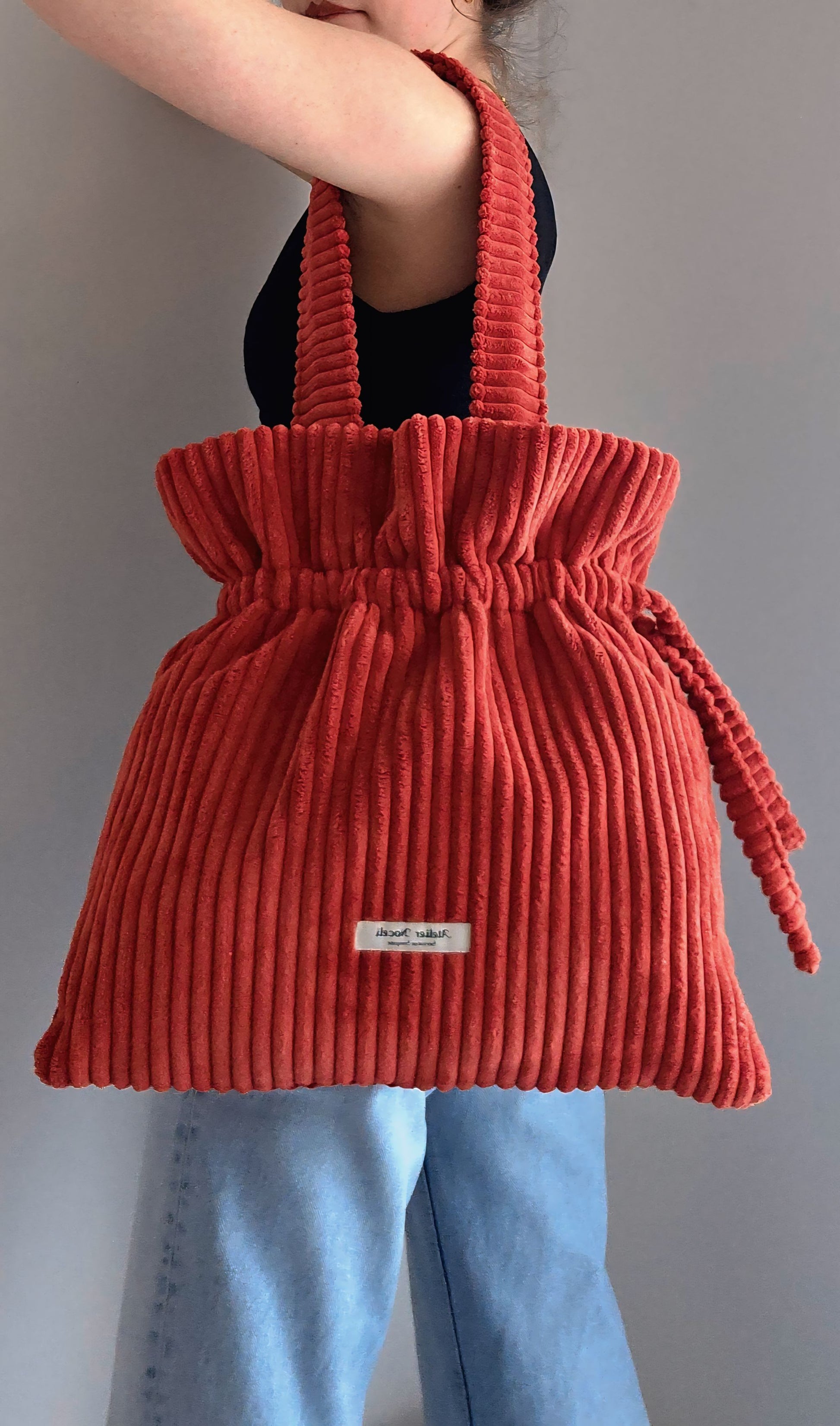 sac tote bag cabas en velours rouge cotelé fait main en france